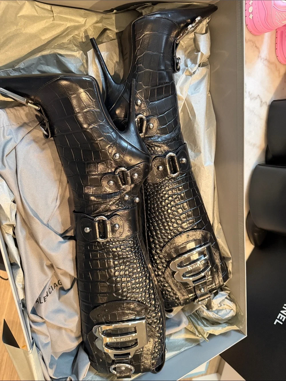 Balenciaga Black Patent Over-the-Knee Boots
